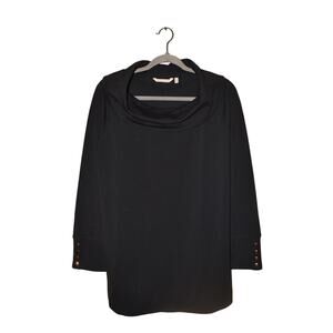 SOFT SURROUNDINGS $99 Black Cotton Modal‎ Cowl Neck Tunic Snap Cuffs Large
